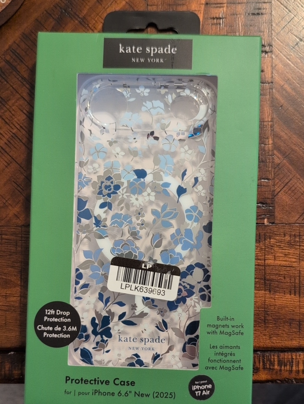 kate spade Clear Floral iPhone 17 Air Case with Blue and Silver Accents